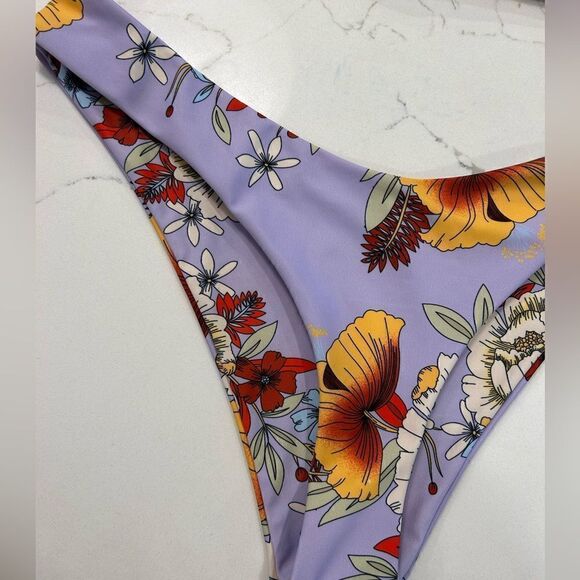 Zaful Strapless High Cut Purple Floral Bikini - Picture 4 of 4